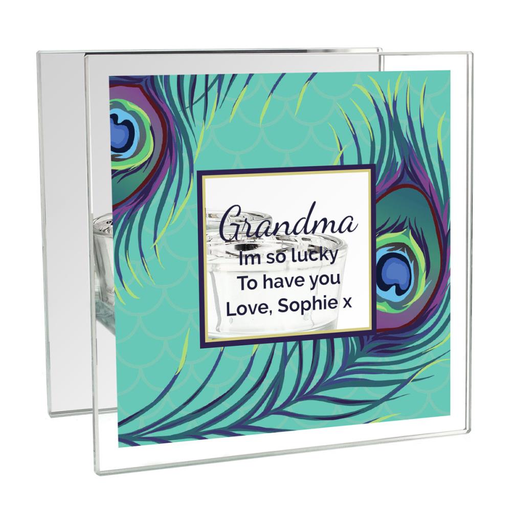 Personalised Peacock Mirrored Glass Tea Light Candle Holder £13.49